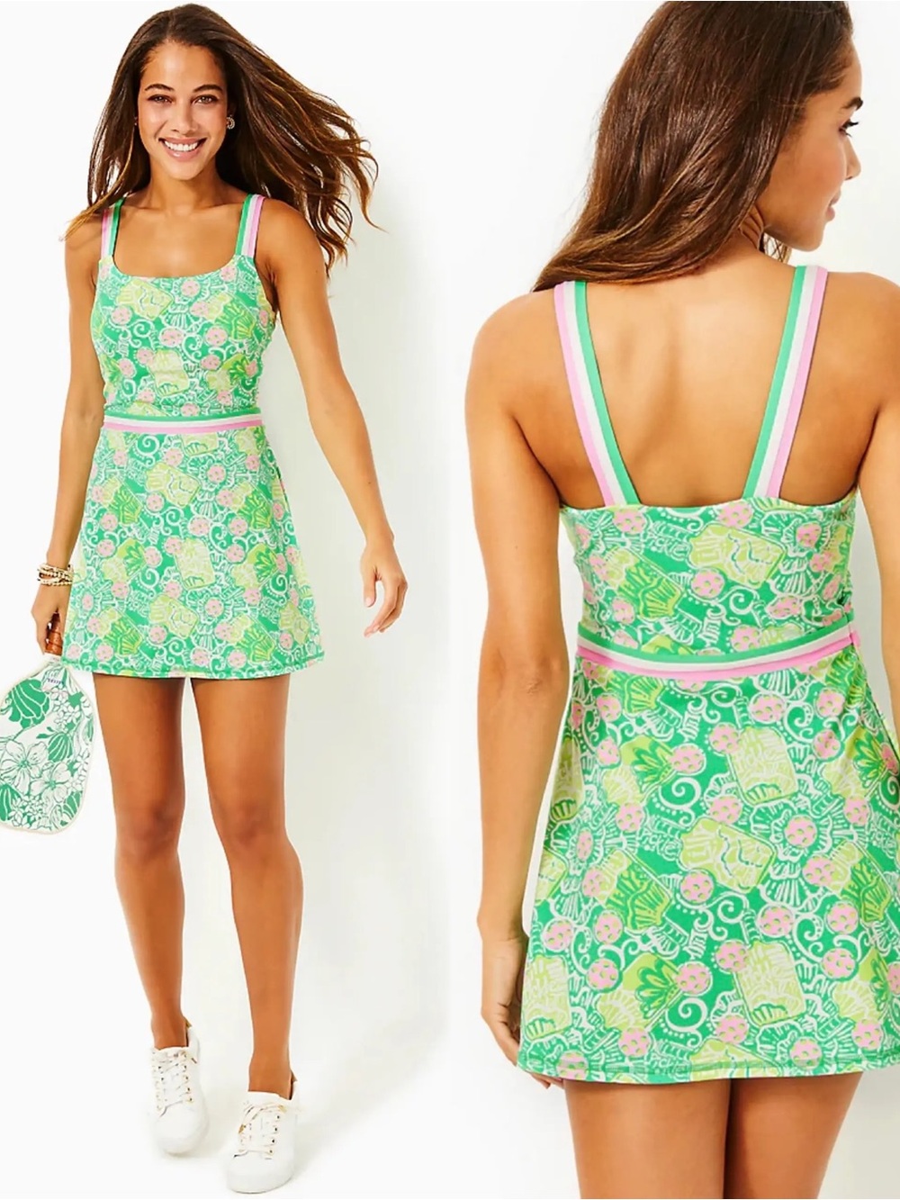 Lilly Pulitzer green pickleball print Deidra Dress Upf 50+